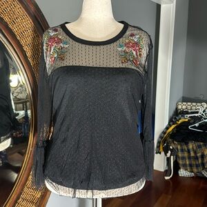 Maurice’s Tulle Embroidered Black Top